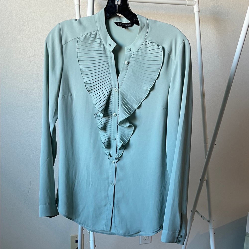 Express Women's Soft Blue Pleated Blouse